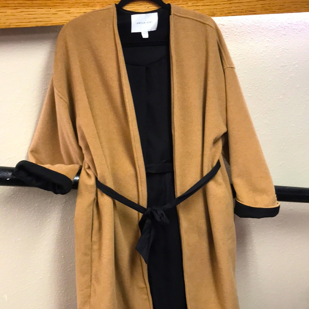 Amour Vert Recycled Wool Blend Open Front Belted … - image 2